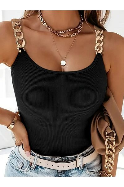 Viyamo Γυναικεία μπλούζα Bodycon - Χωρίς μανίκια και λουράκι με αλυσίδα