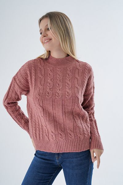 Trist Star Pulover de damă supradimensionat Dusty Rose Color - Păr împletit, Lână TRIST-6158
