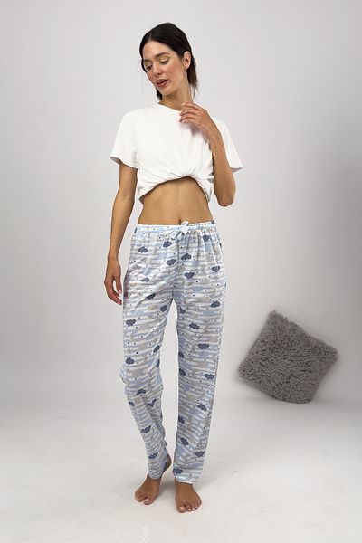 Betimoda Pantaloni de pijama de damă Blue Cloud Moon cu panglică