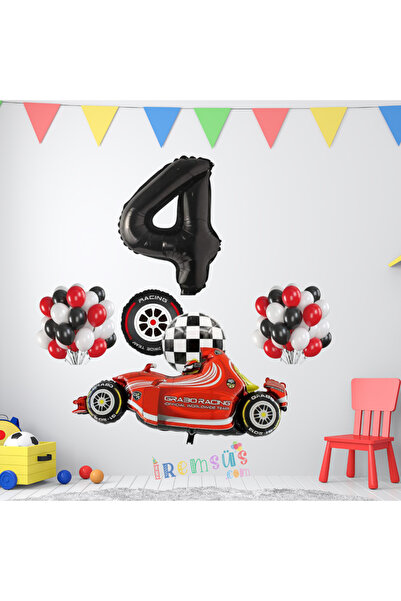 mypartyready 4 Yaş Doğum Günü Yarışcı Konsept Helyum Balon Süsleme Seti Yarış...