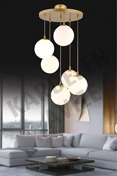 Genel Markalar Sarkıt Tepsi Eskitme 6'lı Beyaz Camlı Aşağı Bakan Lüks Avize