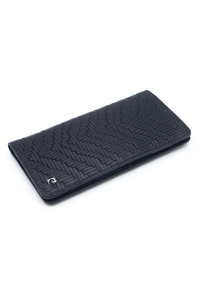 Pierre Cardin Men's Navy Blue Leather Wallet - Knitted Pattern, Model 11055l4t