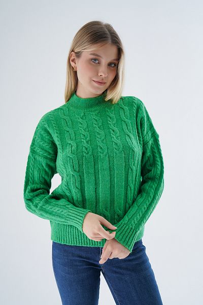 Trist Star Pulover de damă supradimensionat verde - jumătate de păr de pescar împletit, lână TRIST-6158