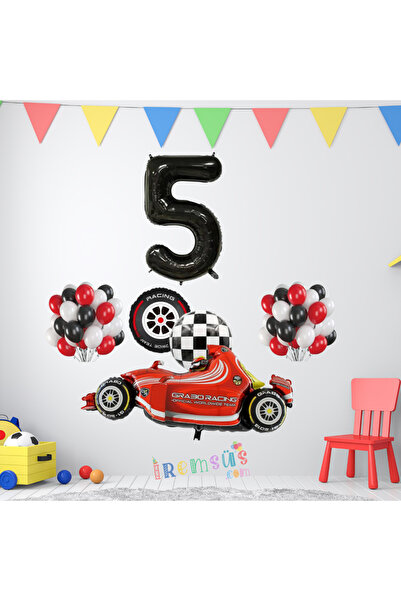 mypartyready 5 Yaş Doğum Günü Yarışcı Konsept Helyum Balon Süsleme Seti Yarış...