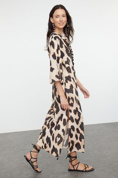 Trendyol Collection Leopard Patterned Maxi Kimono & Kaftan - TBESS20KM0024