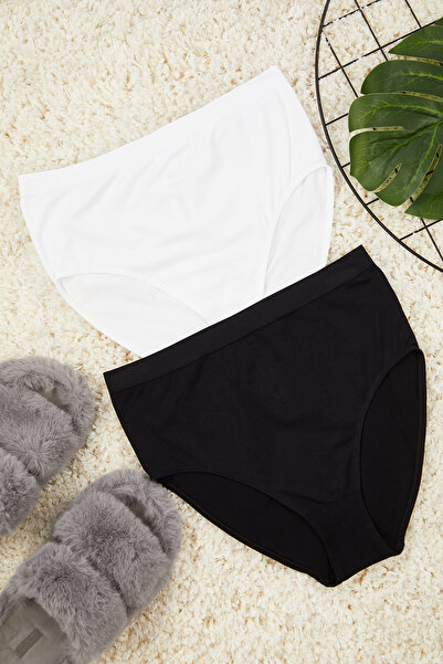 Trendyol Collection Chiloți tricotați hipster fără cusături - alb-negru, pachet de 2 THMAW25KU00017