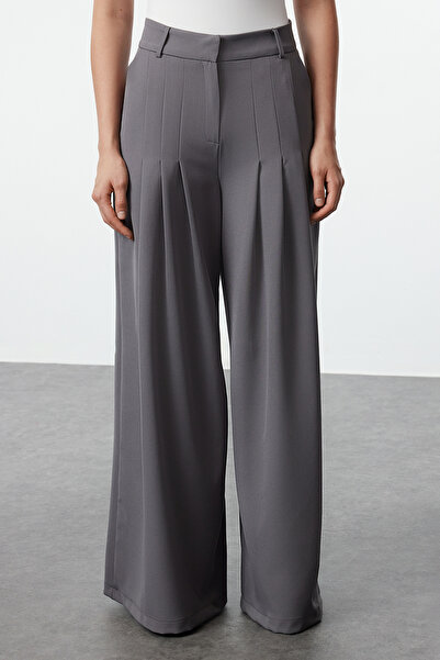 Trendyol Collection Antracitové široké plisované kalhoty - Twoaw25Pl00009