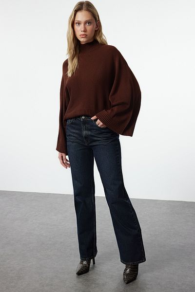 Trendyol Collection Barna széles szabású denevérujjú kötöttáru pulóver TWOAW23KZ01838