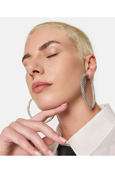 Twist Shiny Stone Detailed Hoop Earrings - TW 6230068138122
