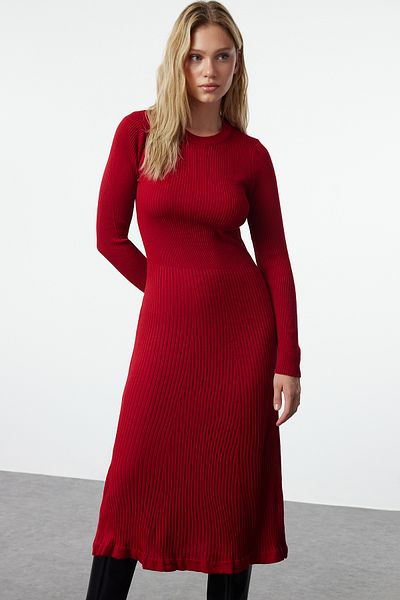 Trendyol Collection Piros Midi kötöttáru, nyakú ruha TWOAW21EL0422