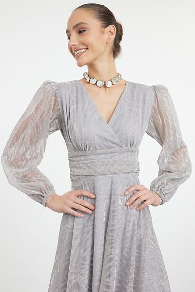 Trendyol Collection Suknia wieczorowa Suknia wieczorowa na studniówkę Mink A-Cut Tulle Woven Long Elegant TPRSS24AE00262