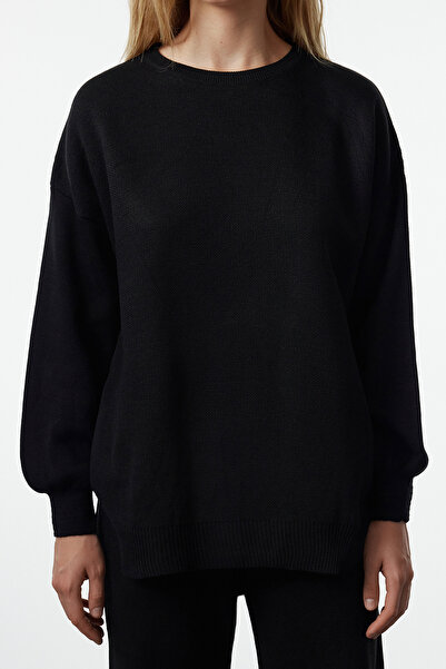 Trendyol Collection Fekete széles szabású léggömb ujjú kötöttáru alsó-felső szett TWOAW24AU00067