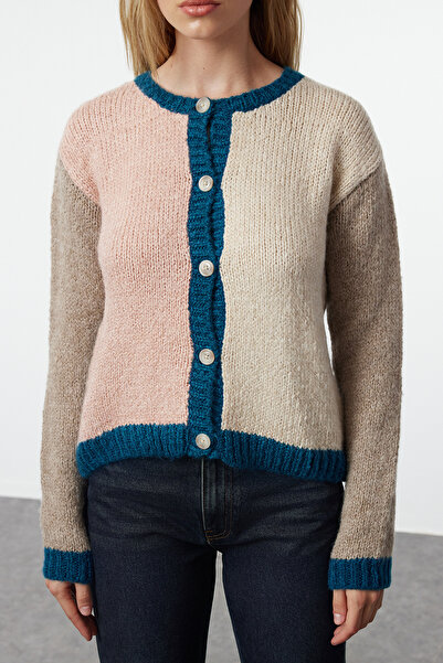 Trendyol Collection Color Blocked Soft Knitwear Cardigan - Brown, Twoaw25Hi00198