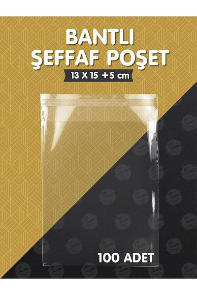 t tuğset etiket Shiny Gelatin Packed Transparent Tape Bag - 100 Pieces, 13x15 cm, Gift Bag - t955