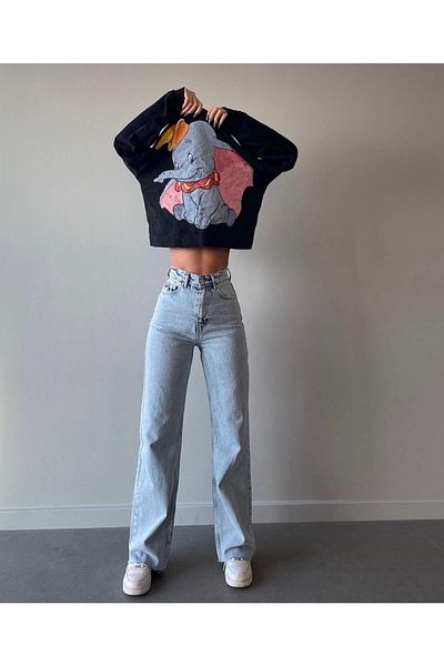 geenz manifacture Pantaloni de jeans cu talie super înaltă Christian anii 90, albastru mediu, în lycra Palazzo