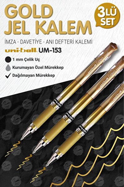 t tuğset etiket Uni-ball Um-153 Signo Broad Roller Kalem Gold 3 Adet 1.0 Mm D...