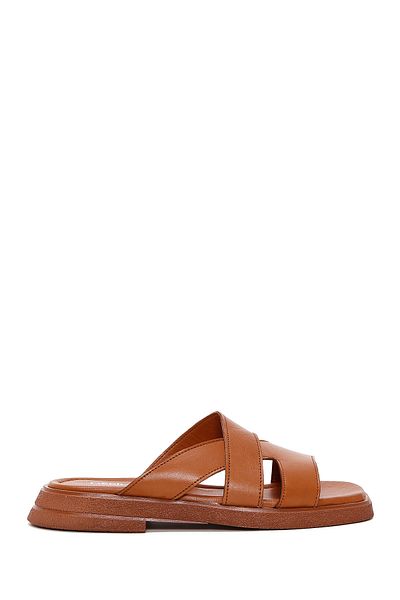 Derimod Tan Leather Women's Comfort Slippers - 24sfd360418