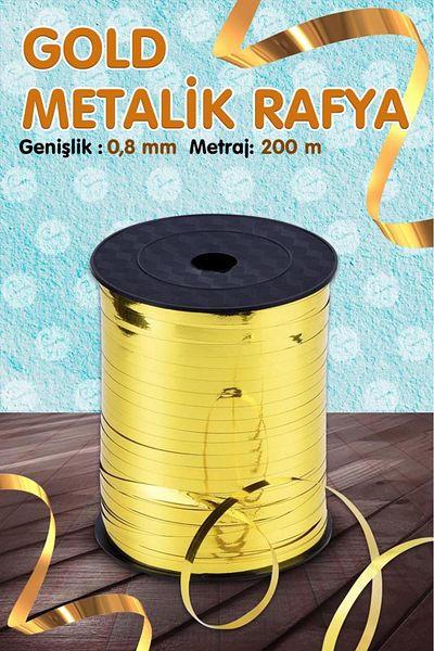 t tuğset etiket Metallic Gold Color Raffia - Raffia with Janjan - 200 Mt-T381