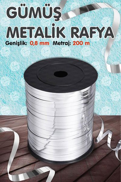 t tuğset etiket Metallic Silver Color Raffia - Raffia with Janjan - 200 Mt-t382