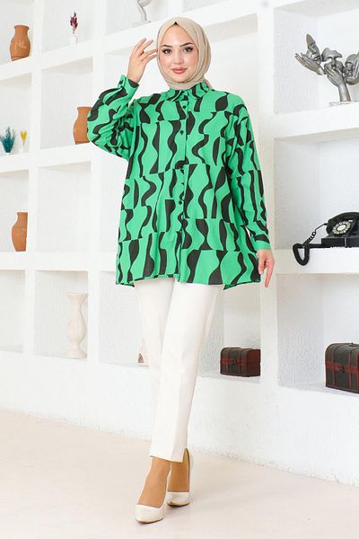 Modamihram Green Patterned Tunic 6107