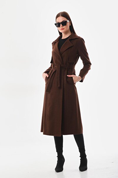 Markosin معطف بني ذو ياقة مزدوجة الصدر