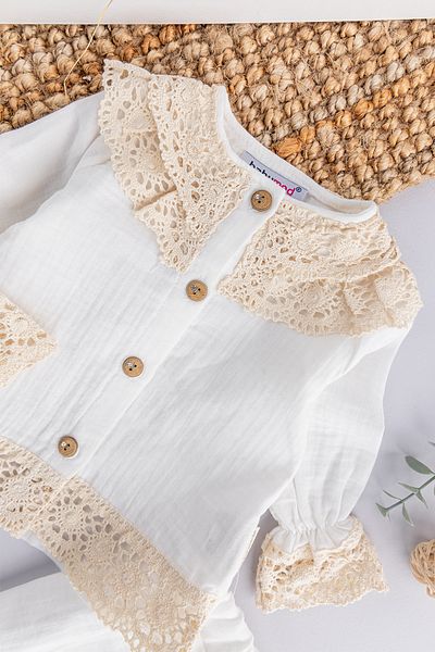 Babymod Lace Collar Detailed 2-Piece Baby Girl Set Top and Bottom Baby Set