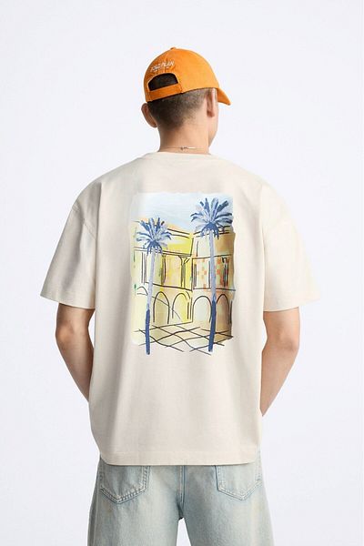 The Champ Clothing Ανδρικό μπλουζάκι Crew Neck Palm Printed Oversize Beige