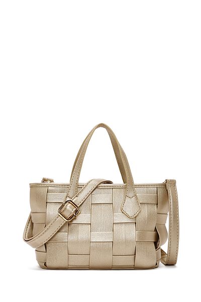 Derimod Gold Colored Long Strap Knitted Patterned Crossbody Bag - 24sbd 260029