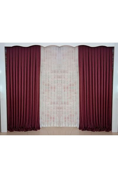 FİGENSİ Plum Color Background Velvet Curtain Double Wing 1/3 Close Pleated Planting V-40