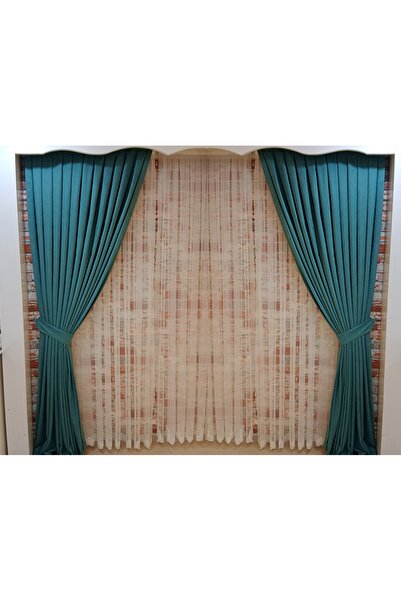 FİGENSİ Çam Yeşili Renk Fon Kadife Perde Çift Kanat 1/3 Sık Pileli Dikim V-68