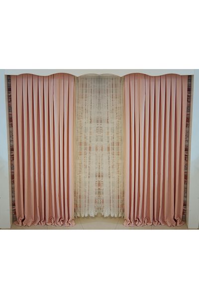 FİGENSİ 1/3 Close Pleated Stitched Velvet Curtain - Light Powder Color, Double Wing V-24