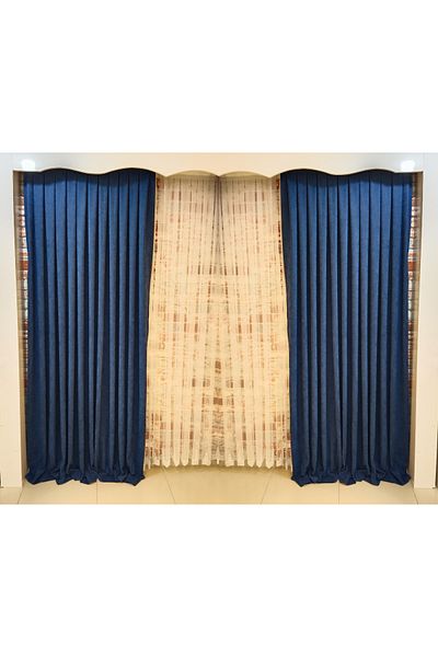 FİGENSİ Dark Blue Double Winged Velvet Curtain - 1/3 Close Pleated Sewing V-34