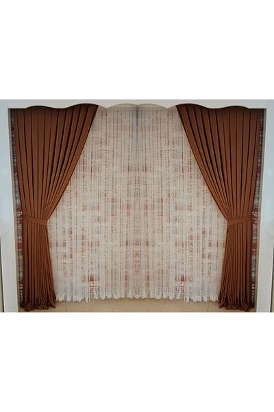 FİGENSİ Brown Colored Double Winged 1/3 Tight Pleated Velvet Curtain - V-12