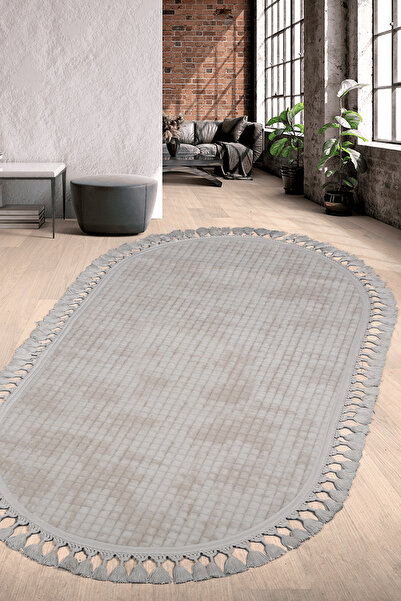 Bonny Home Kare Plus Krem Oval Ponpon Örgü Saçaklı Salon Oda Koridor Halısı K...