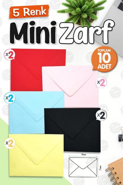 t tuğset etiket Renkli Minik Zarf Mini Zarf 9x7 Cm 10 Adet -t391