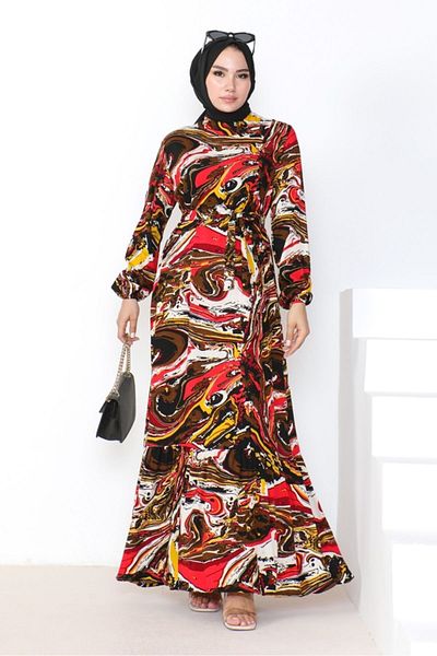 Bestenur Alizer Viscose Red Dress 1040 - Woven
