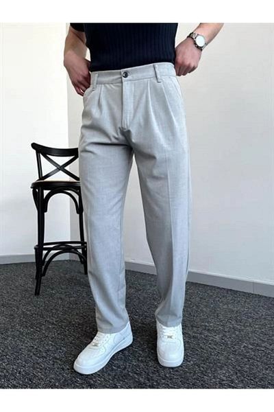 A&O Style Gray Baggy Fabric Men's Trousers