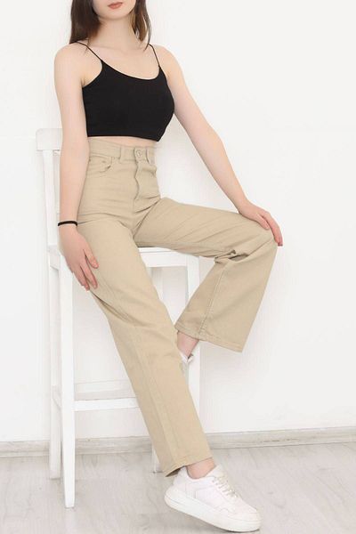 geenz manifacture Παντελόνι Nicolette Beige Τζιν Σούπερ Ψηλόμεσο Palazzo