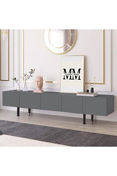 mmluxuryhome Şık ve Fonksiyonel Modern 5 Kapaklı MDF Antrasit TV Sehpası  200x44x30 cm