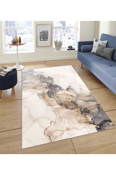 DEKOMOD Dekoratif Dijital Baskılı Kaymaz Taban Yıkanabilir Tüylenmez Kadife Kumaş Anti-alerjik Halı