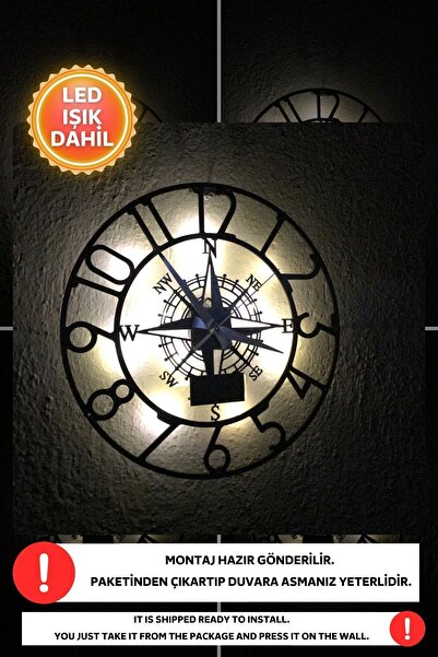 Dekorvin Led Işıklı Rakamlı Duvar Saati Sessiz Dekoratif Modern Siyah Duvar S...