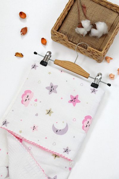 Sitilin Double Layer Cloud Muslin Pique for Baby Girl - Blanket and Stroller Cloth STL6689