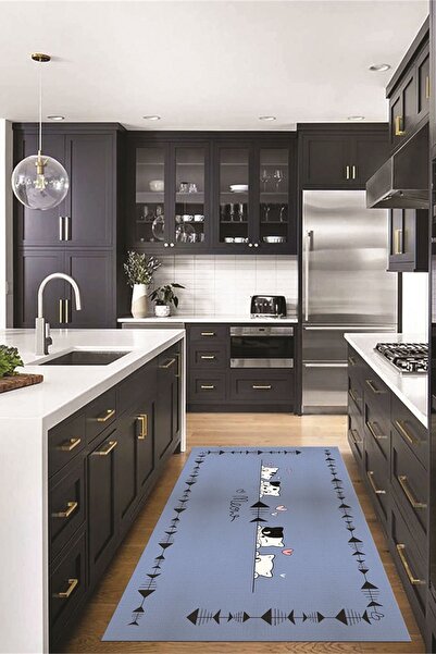 EY HOME Sevimli Hayvanlar Desenli Kaymaz Taban Yıkanabilir Yolluk Mutfak Halısı