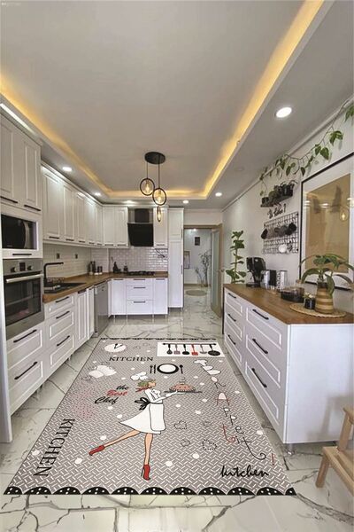 EY HOME Dijital Baskılı Yıkanabilir Kaymaz Taban Kitchen Yazılı Aşçı Yolluk M...
