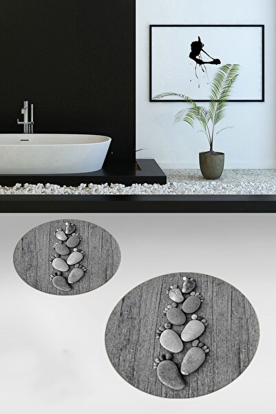 EY HOME Τρισδιάστατο ψηφιακό αντιολισθητικό μοτίβο ποδιών που πλένεται, διπλό στρογγυλό σετ καθίσματος τουαλέτας μπάνιου