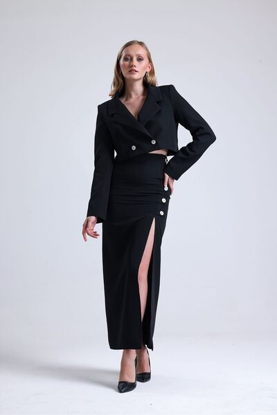 Tangül&Ali'S Moda Evi Black Crop Jacket - Pencil Skirt Set