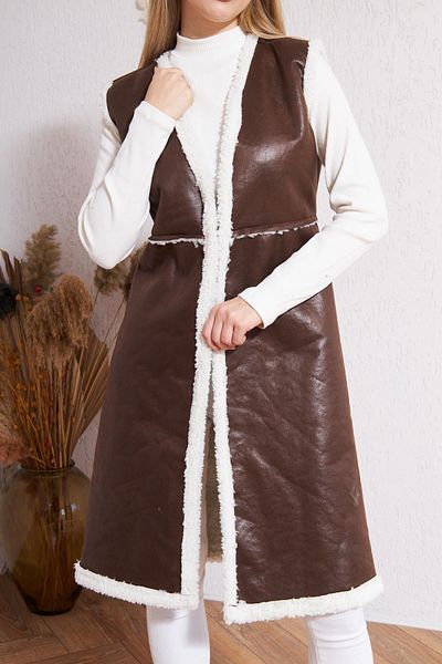 comstar Women's Faux Fur Faux Leather Vest