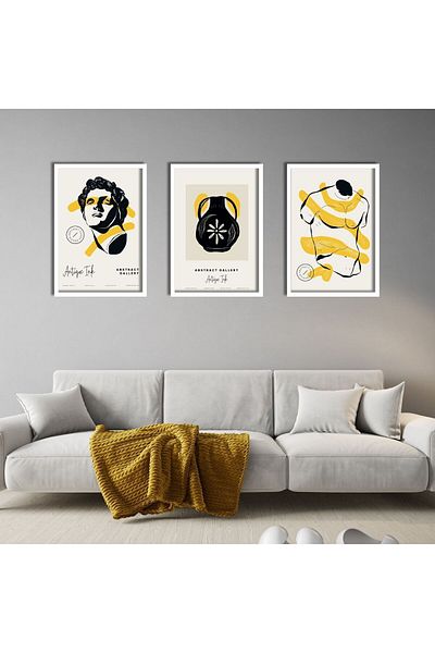 GAAGART Pictură MDF din 3 piese din lemn laminat cu cadru Sculptură antică modernă