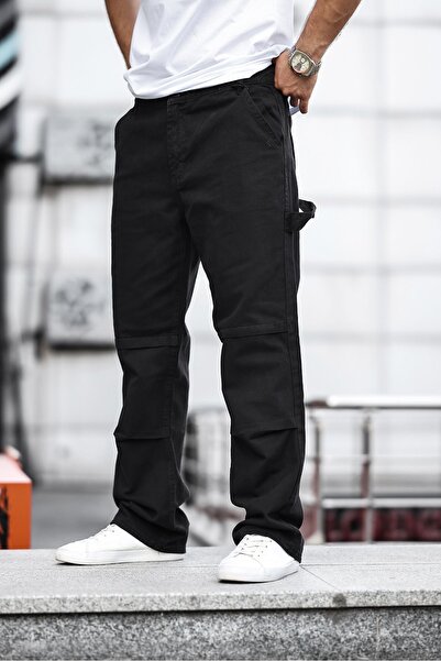 comstar Erkek Wide Leg Bol Paça Basic Siyah Baggy Pantolon