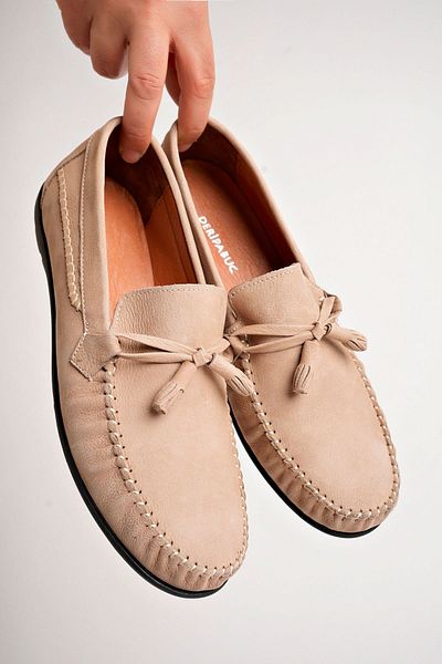 Deripabuc Men's Leather Loafer - Genuine Leather and Sand Suede, Mrd25-0489